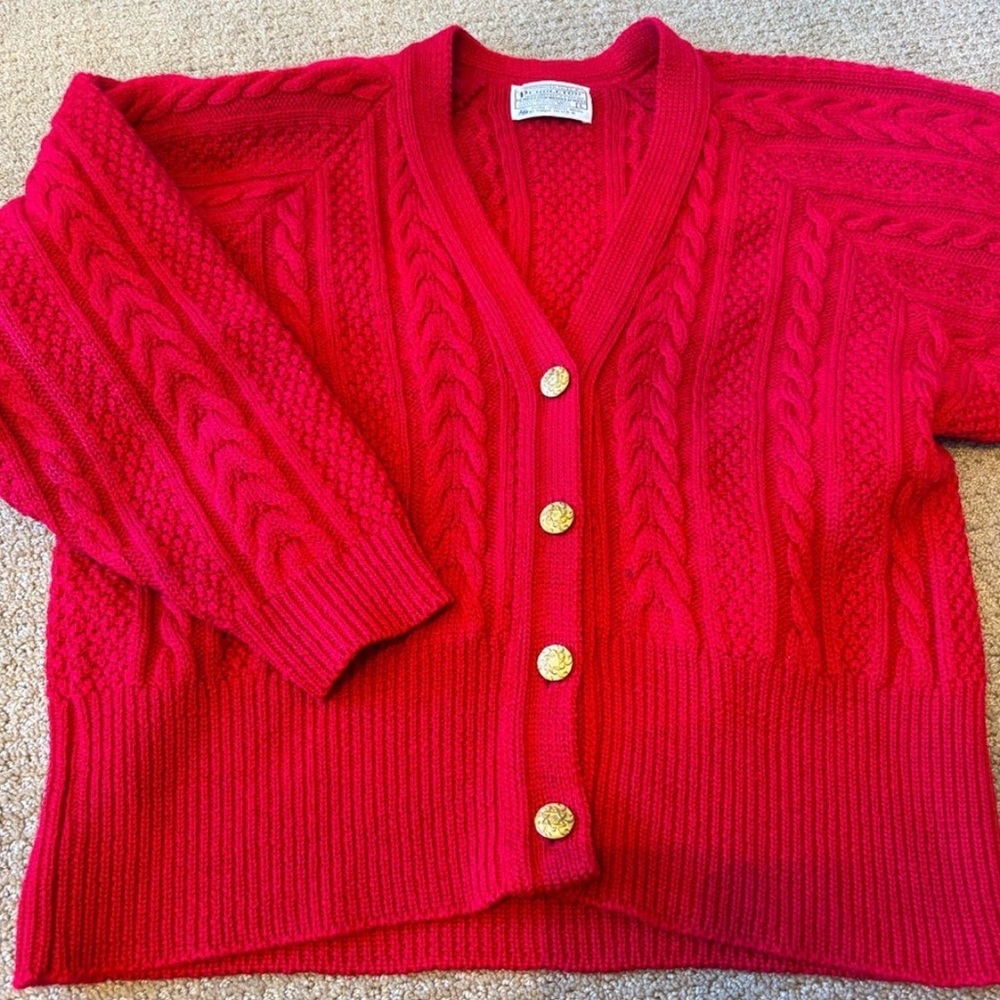 Vintage Pendleton 100% Cable Knit Cardigan with Gold Buttons